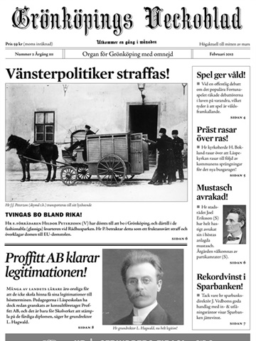 Tidningen  Grönköpings Veckoblad framsida