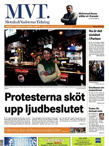 Tidningen Motala & Vadstena Tidning framsida
